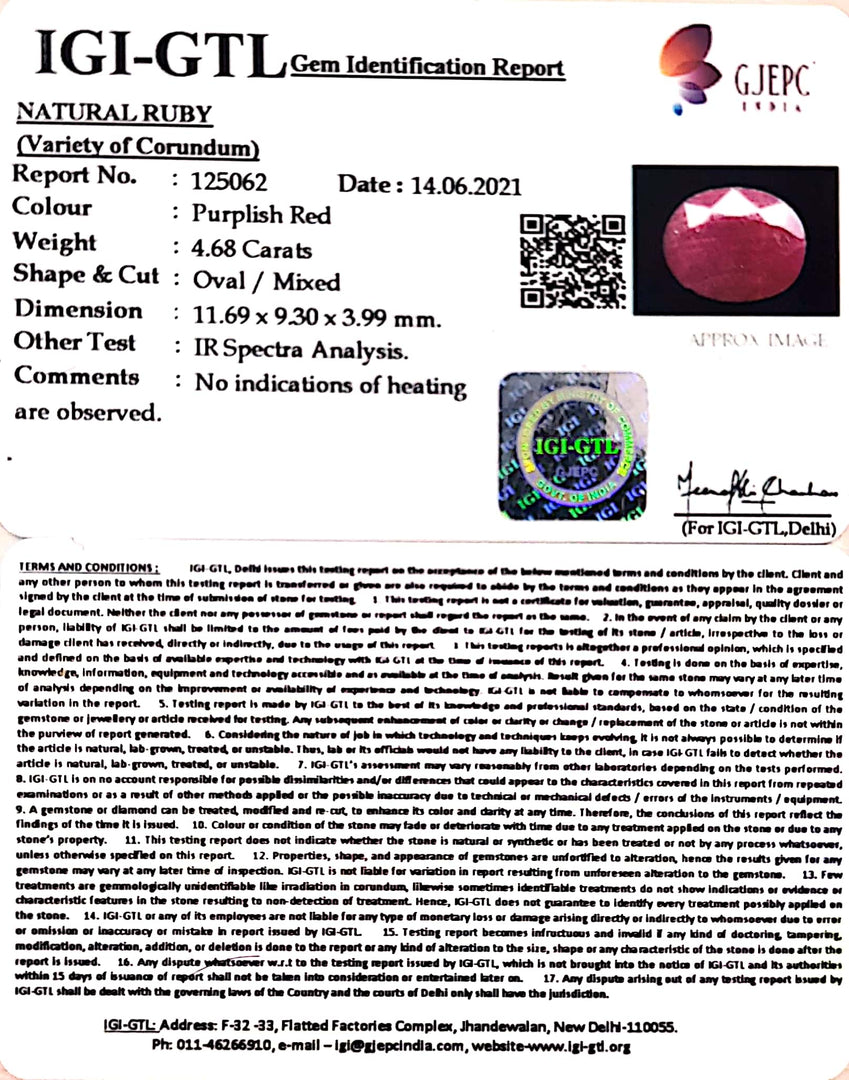 5.19 Ratti Natural Indian Ruby with Govt. Lab Certificate-(1221)