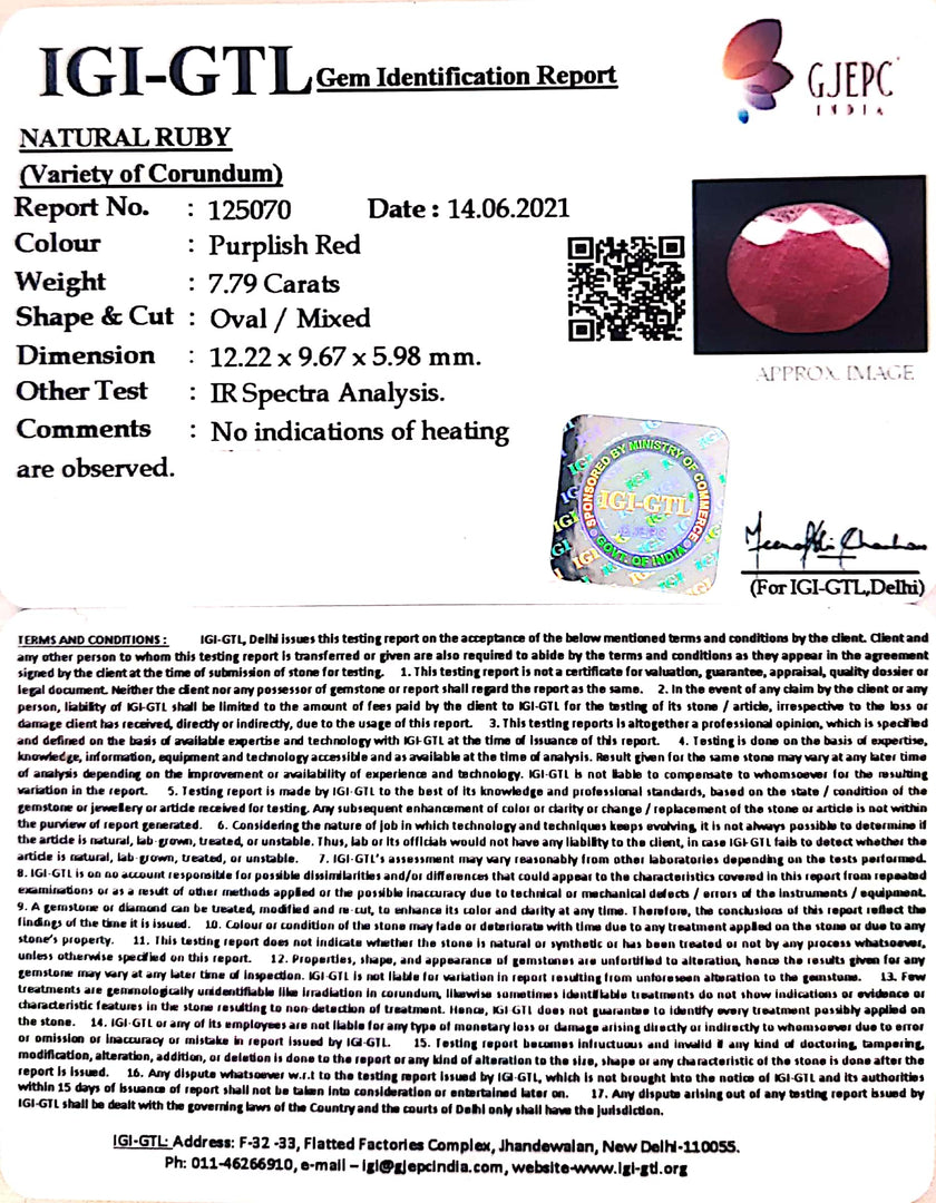 8.64 Ratti Natural Indian Ruby with Govt. Lab Certificate-(2331)