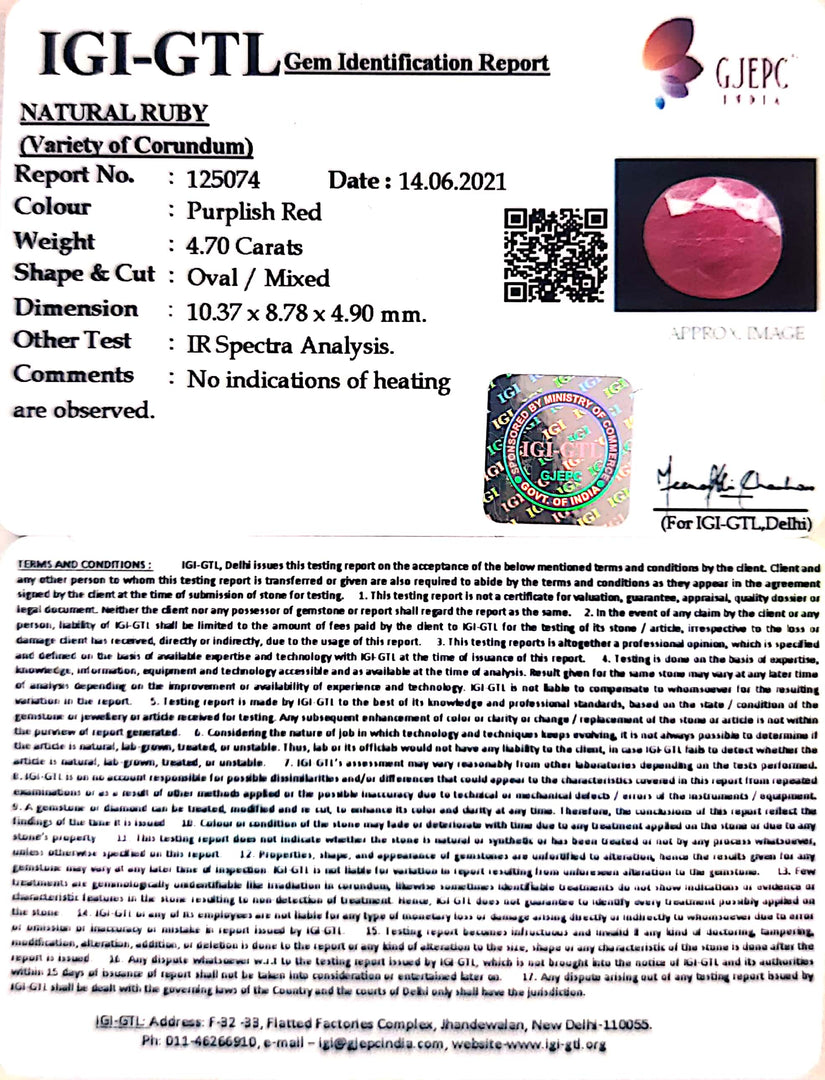 5.21 Ratti Natural Indian Ruby with Govt. Lab Certificate-(2331)