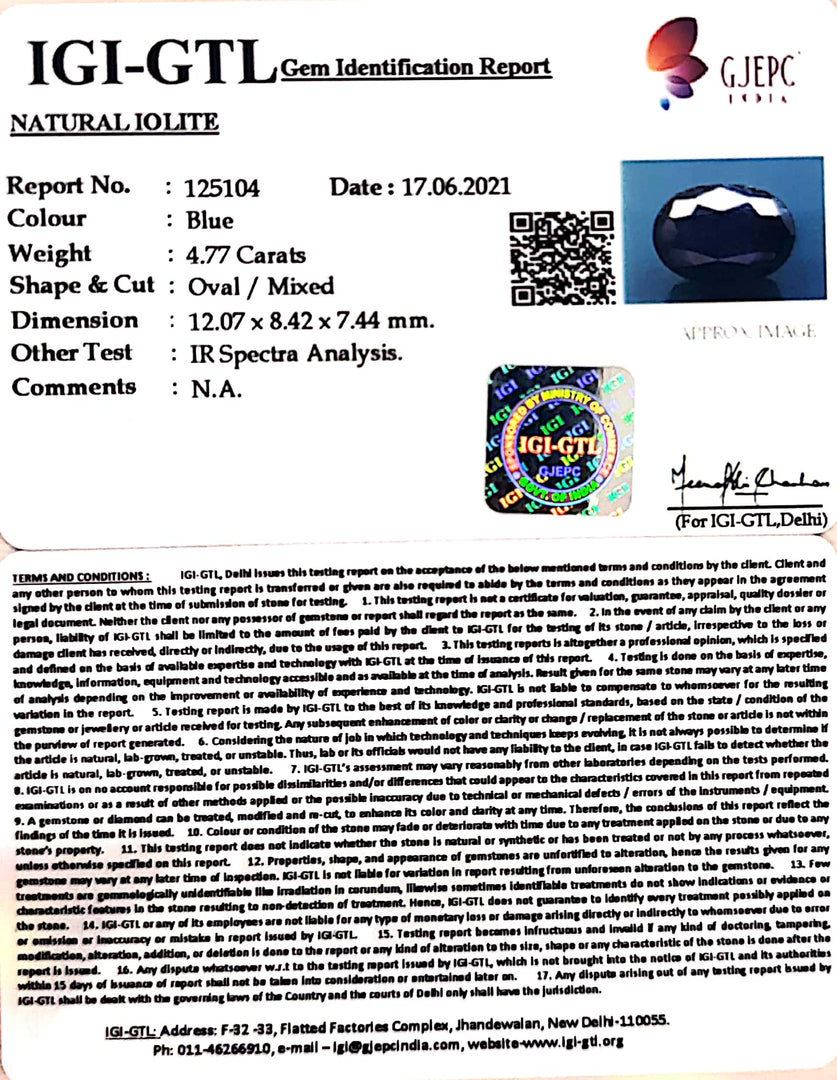 5.29 Ratti Natural Iolite With Govt. Lab Certificate-(610)