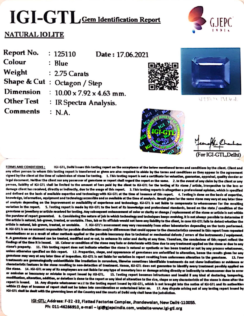 3.05 Ratti Natural Iolite With Govt. Lab Certificate-(1221)