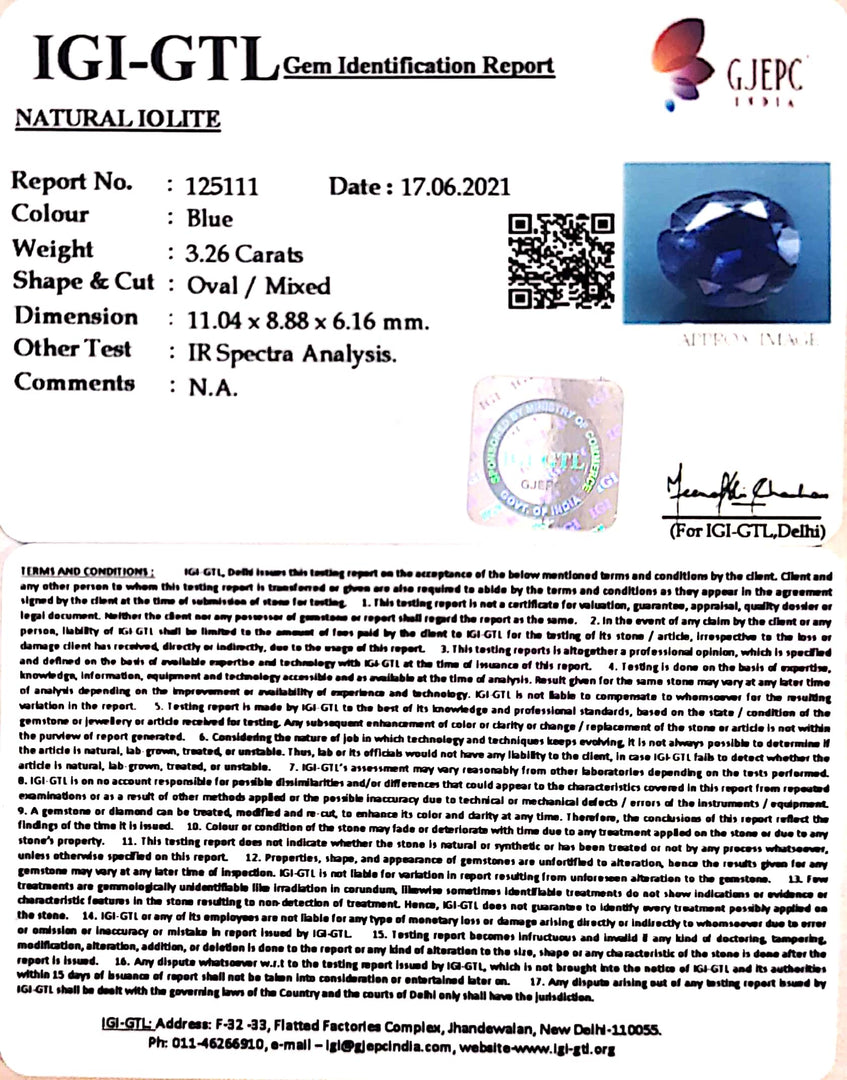 3.61 Ratti Natural Iolite With Govt. Lab Certificate-(610)