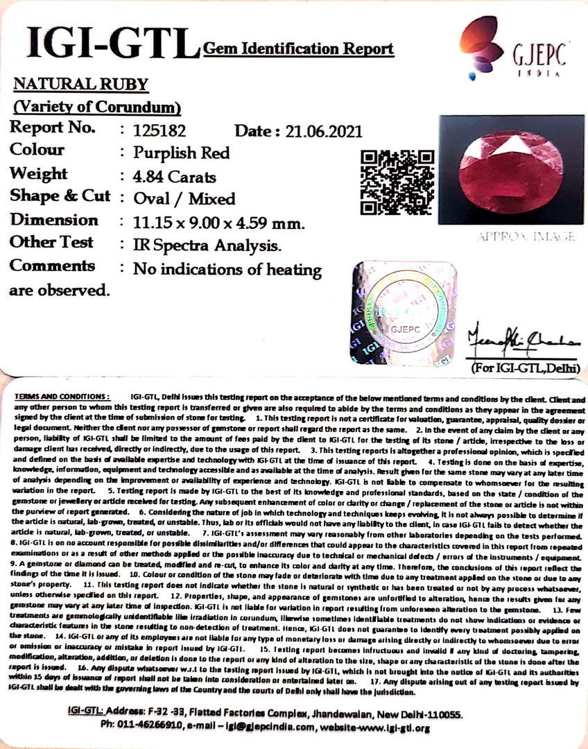 5.37 Ratti Natural Indian Ruby with Govt. Lab Certificate-(1221)