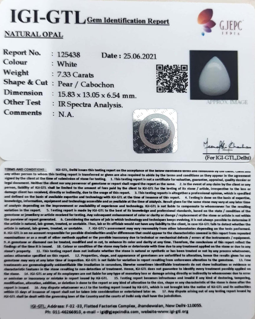 7.33/CT Natural Opal with Govt. Lab Certificate-832