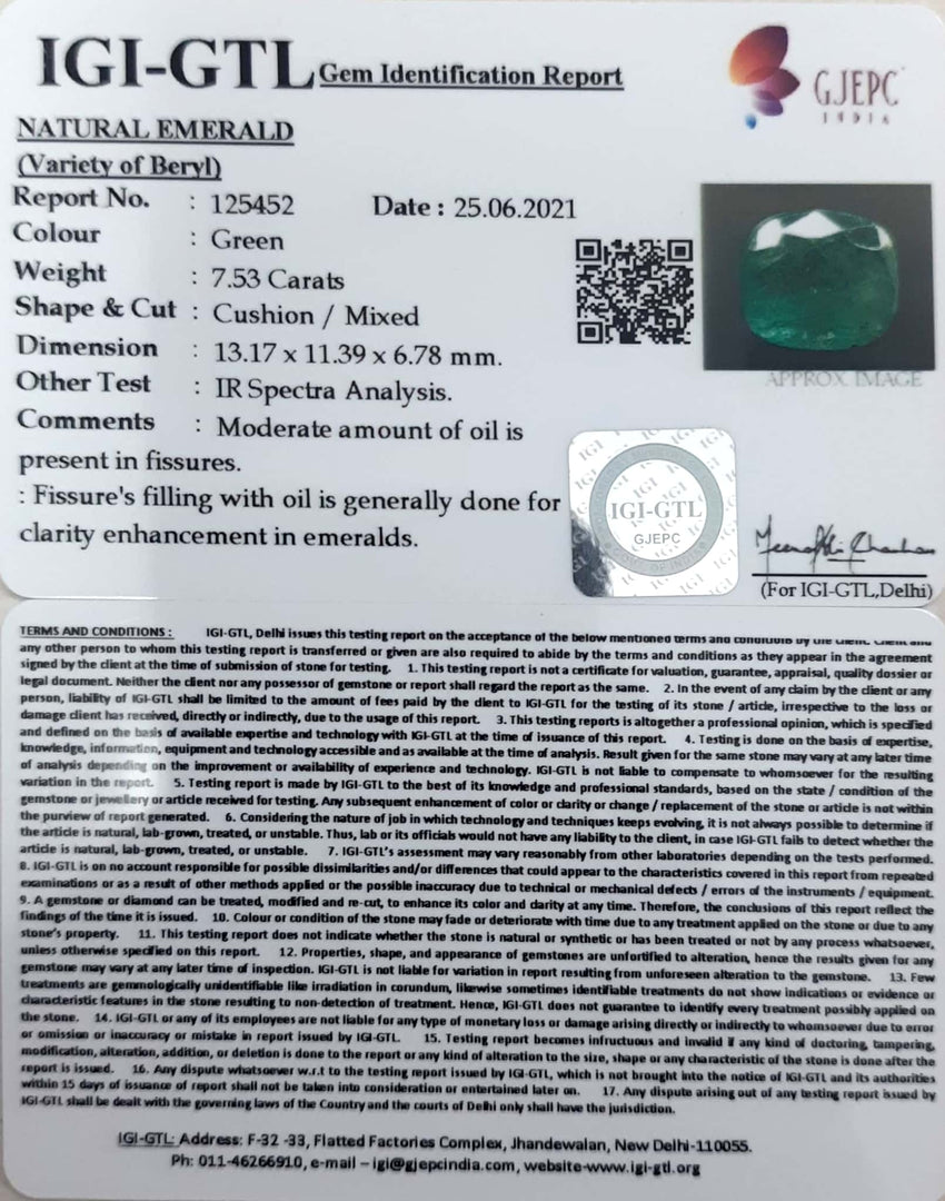 8.35 Ratti Natural Emerald Stone With Govt. Lab Certified (23310)