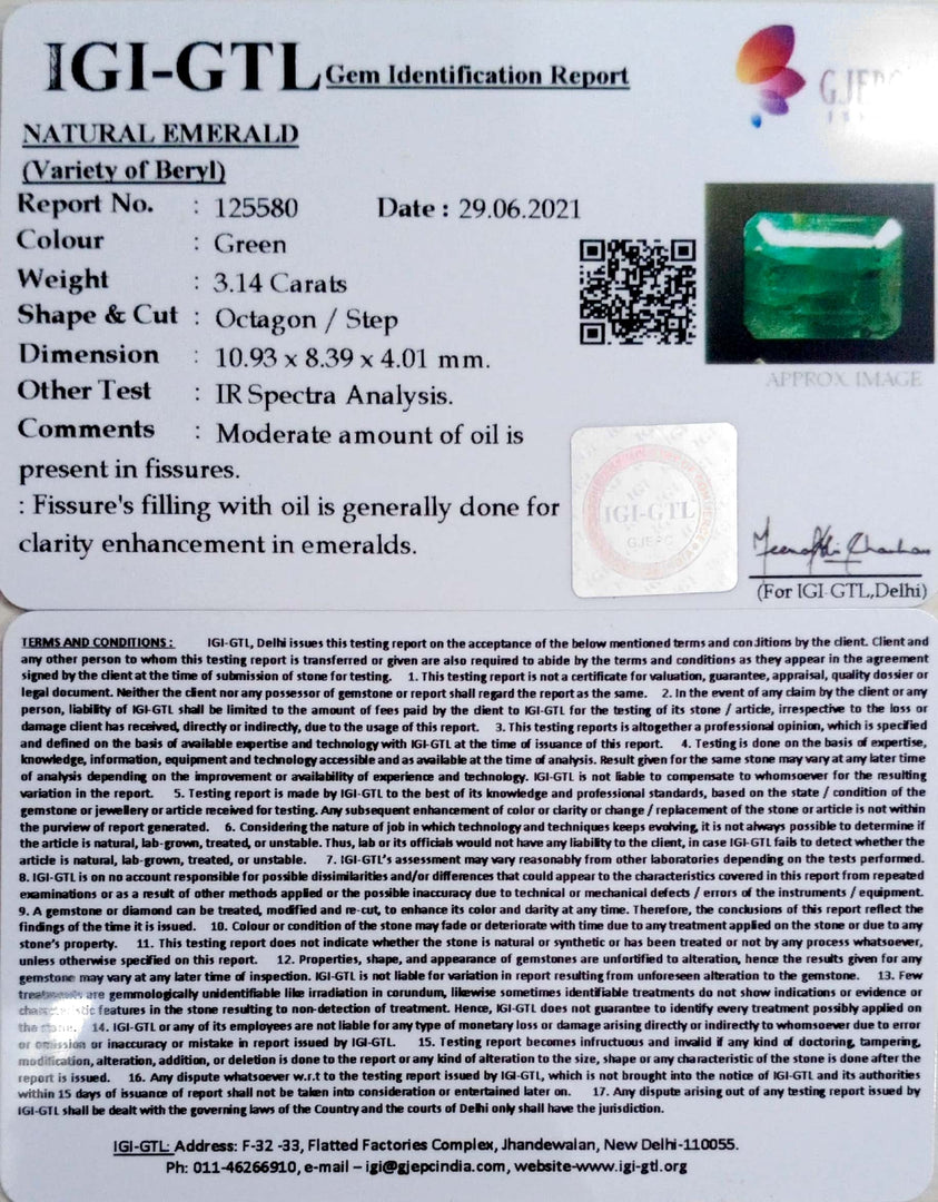 3.48 Ratti Natural emerald with Govt Lab Certificate-(3441)