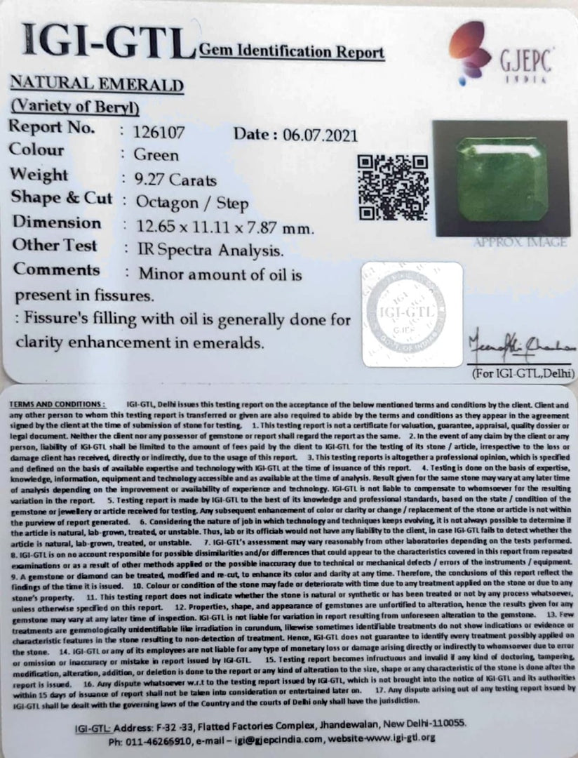 9.27/CT Natural Panna Stone with Govt. Lab Certified-(4551)