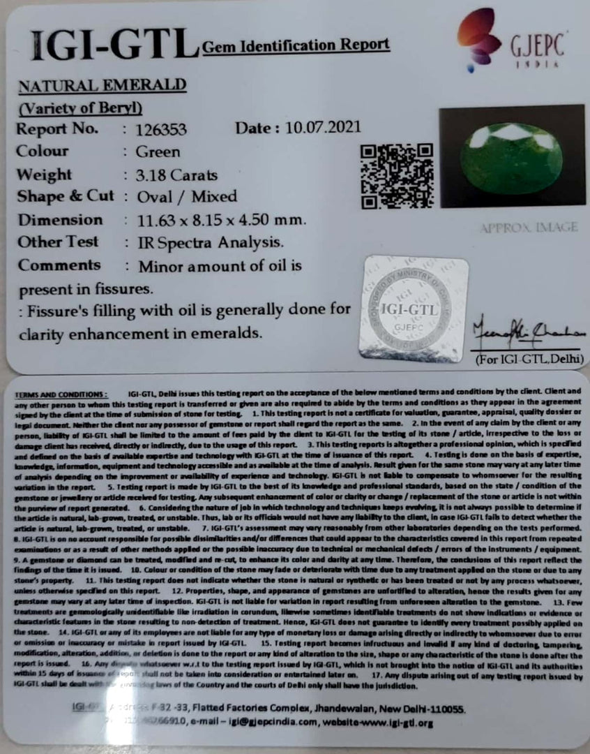 3.18/CT Natural Panna Stone with Govt. Lab Certified-(4551)