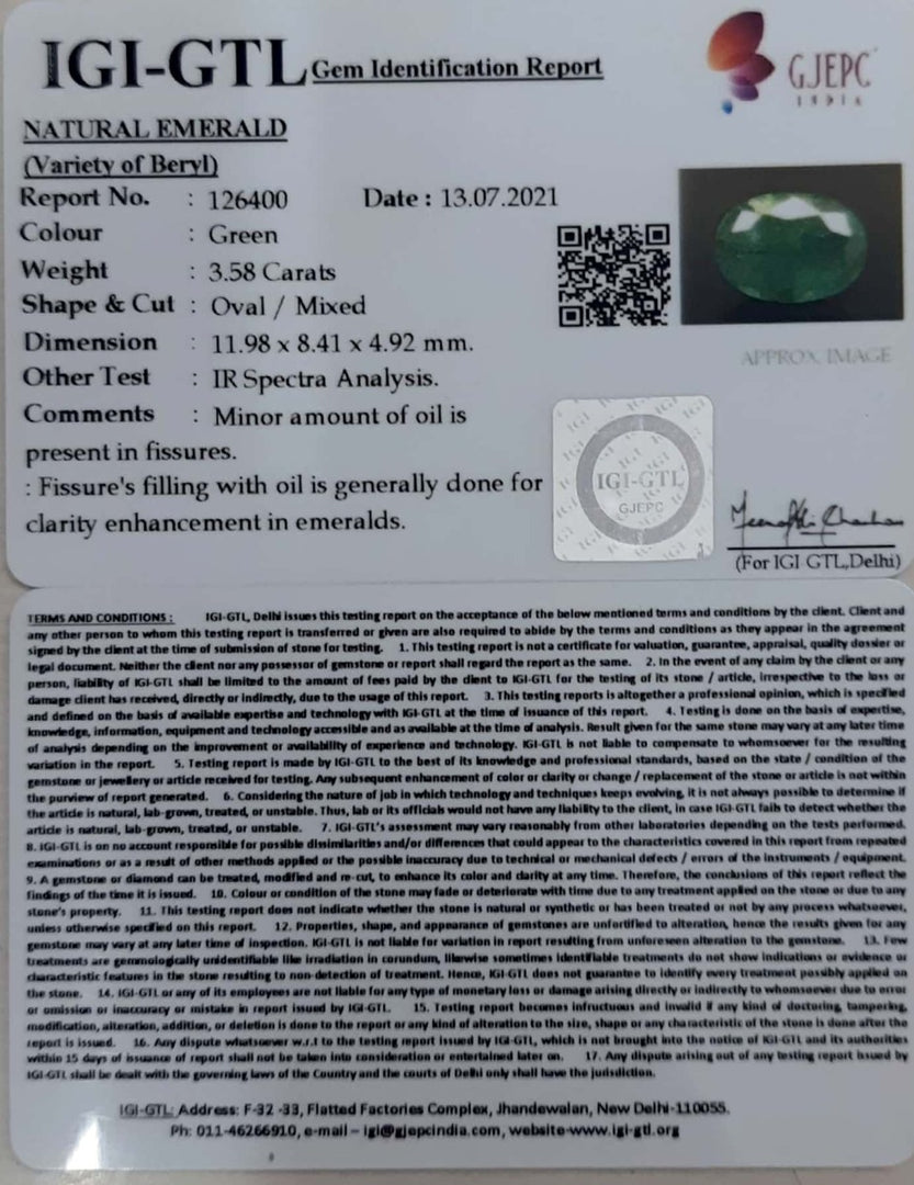 3.58/CT Natural Panna Stone with Govt. Lab Certified-(4551)