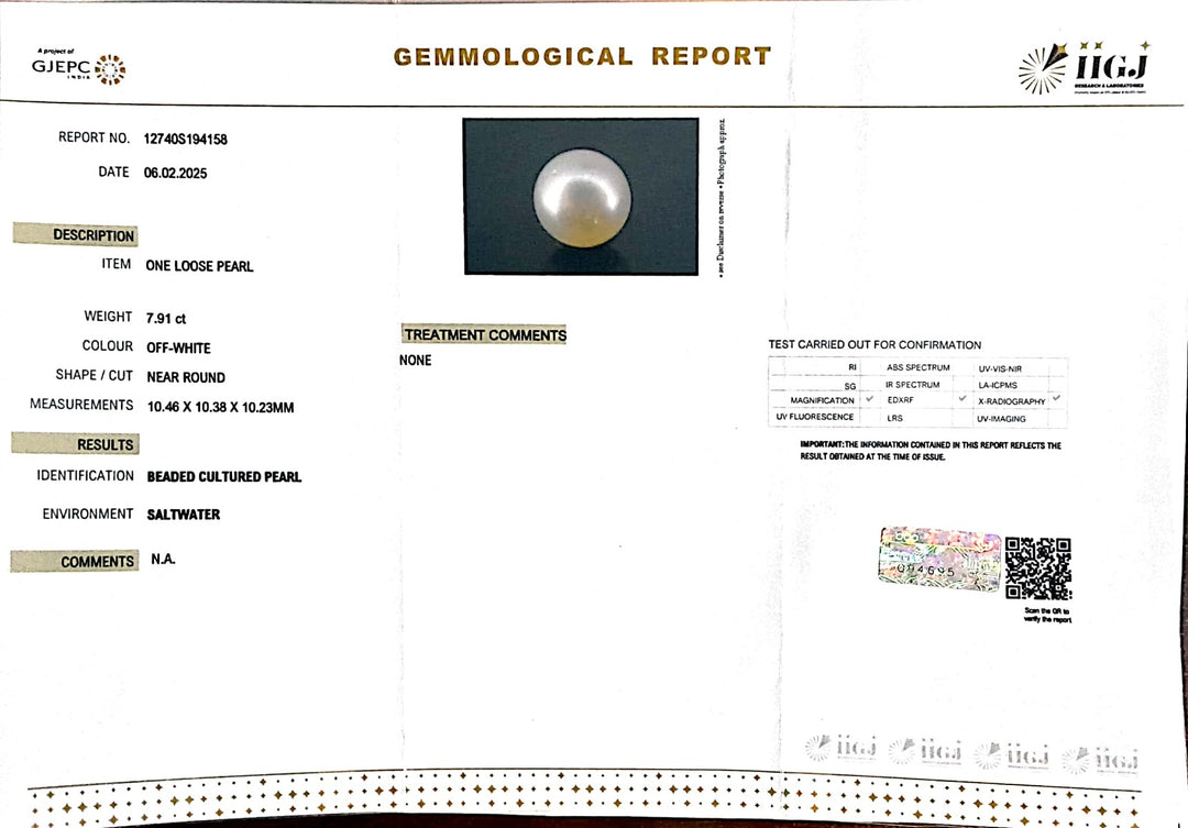 7.91/CT South Sea Pearl with Govt. Lab Certificate-1550