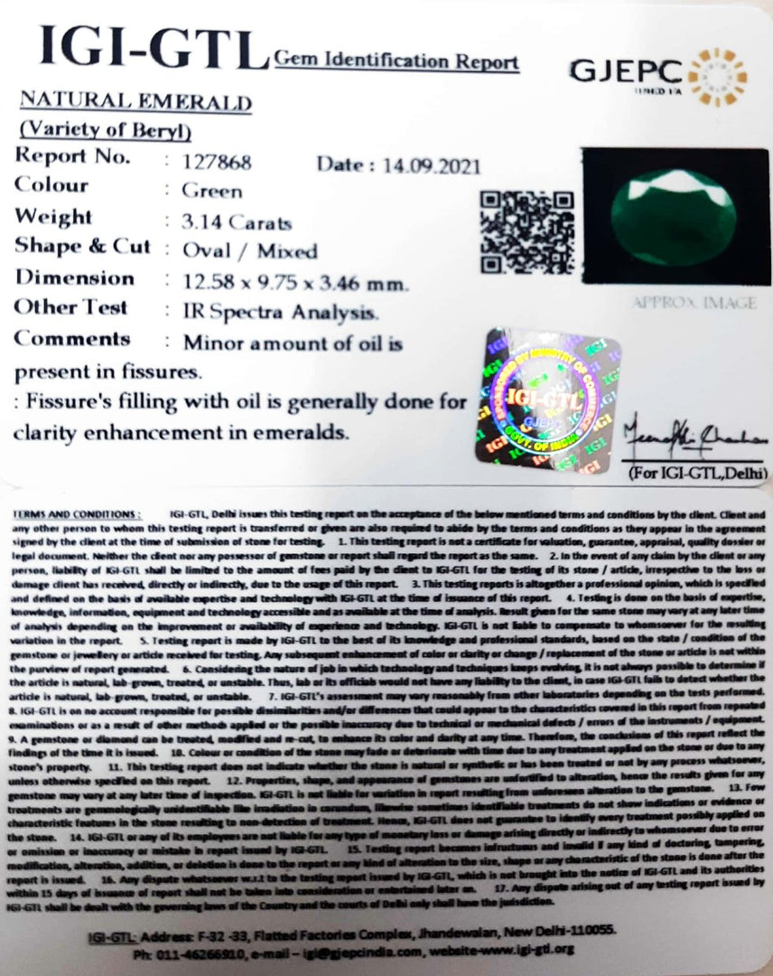 3.14/CT Natural Panna Stone with Govt. Lab Certified-(4551)