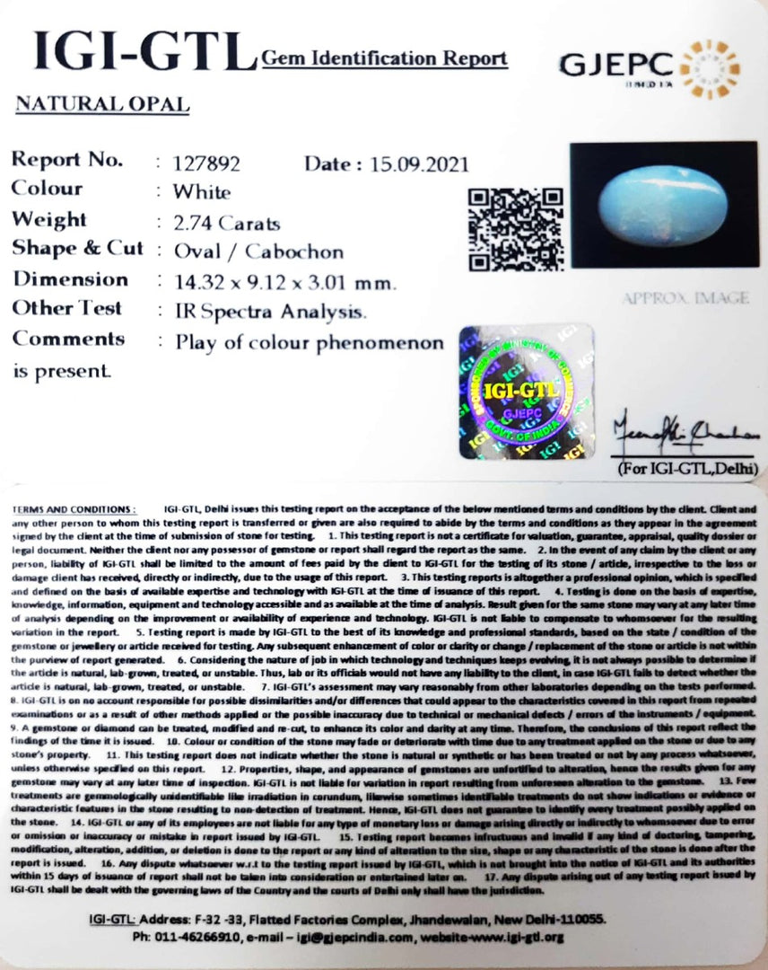 3.04 Ratti Natural Opal with Govt. Lab Certificate (1665)