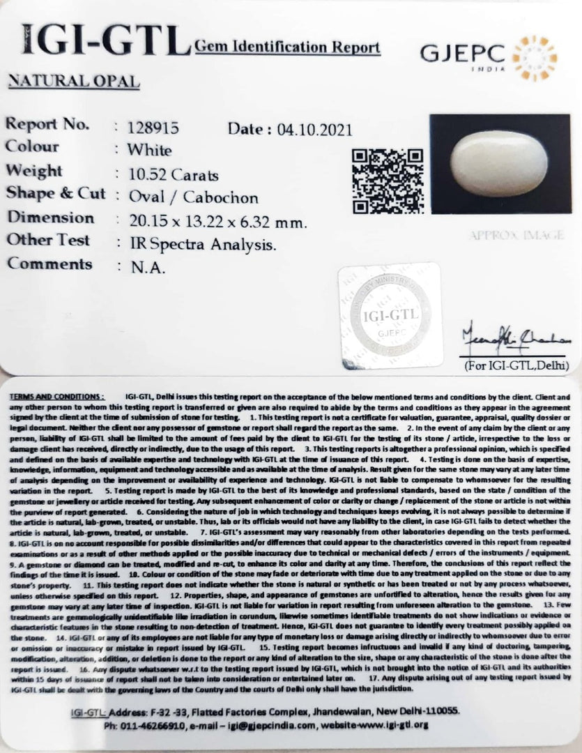 11.67 Ratti Natural Opal with Govt. Lab Certificate (832)