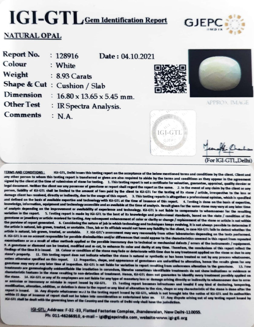 9.91 Ratti Natural Opal with Govt. Lab Certificate (832)