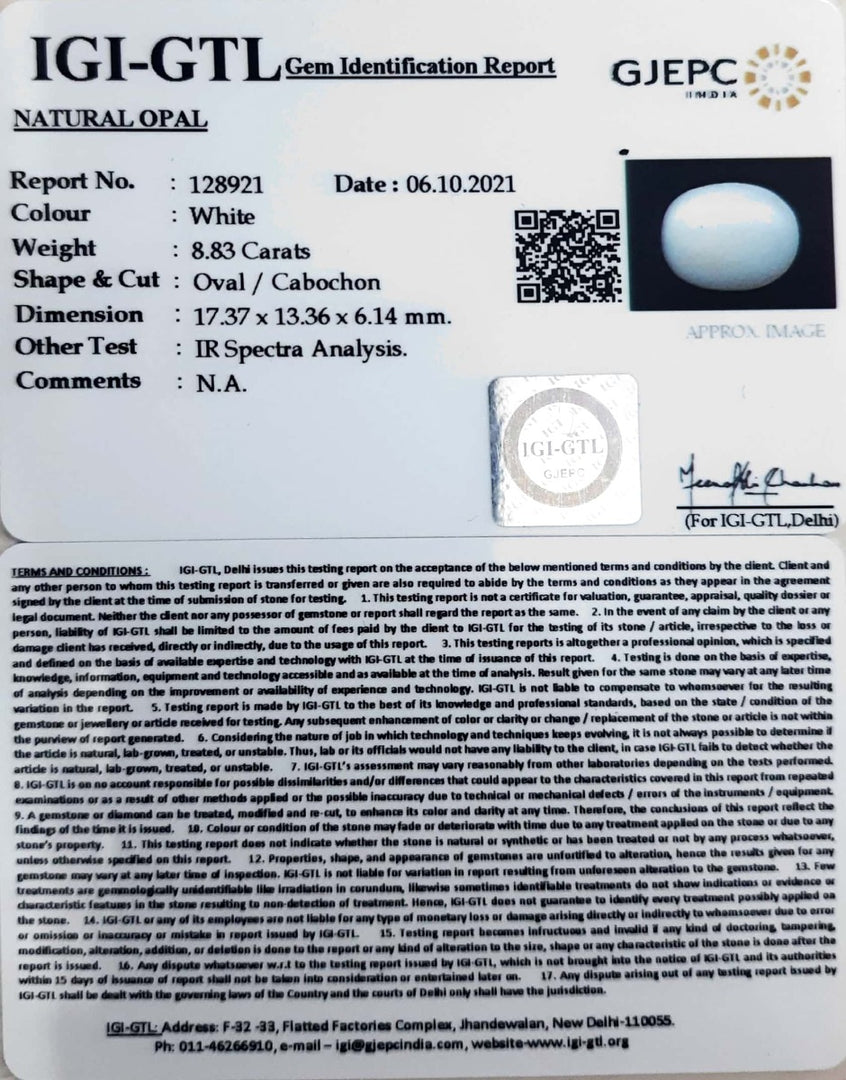 9.80 Ratti Natural Opal with Govt. Lab Certificate (832)