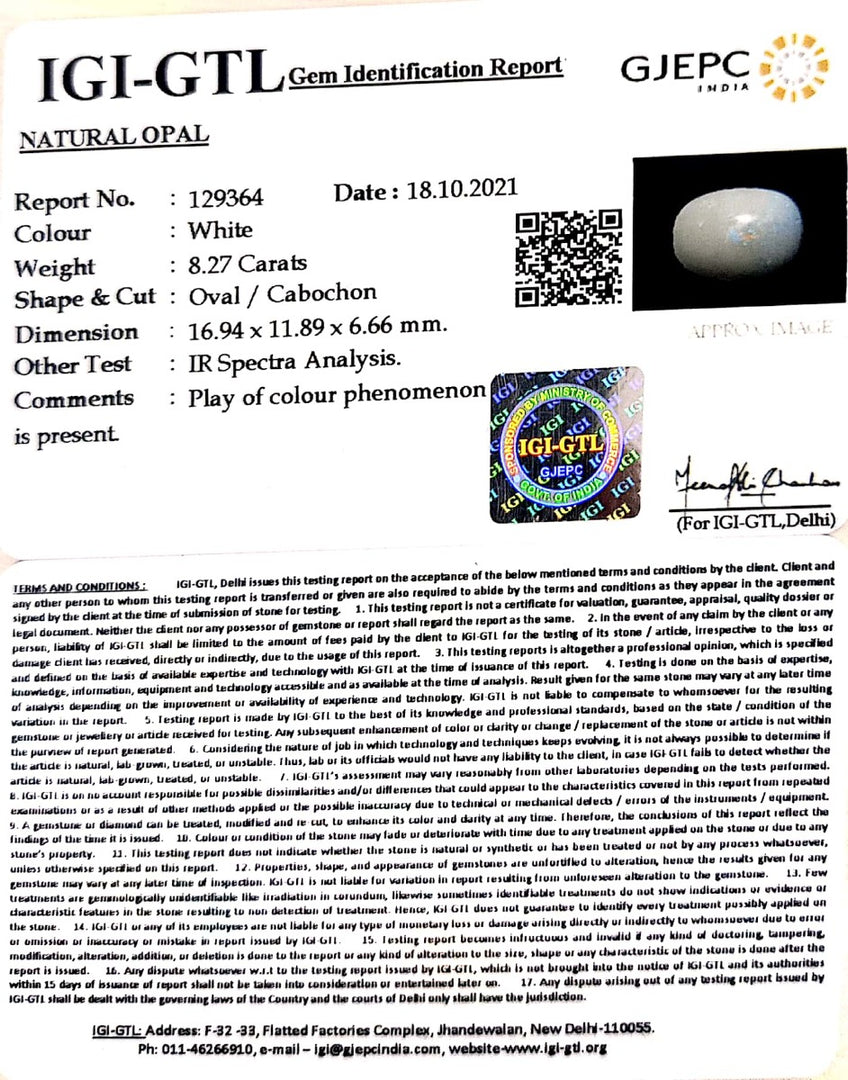 8.27/CT Natural Fire Opal with Govt. Lab Certificate-4551