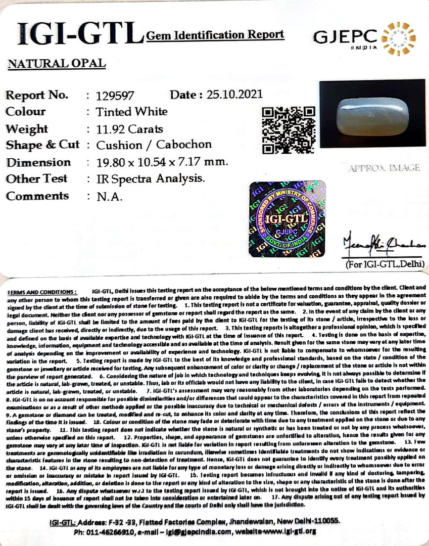 13.23 Ratti Natural Opal with Govt. Lab Certificate (832)