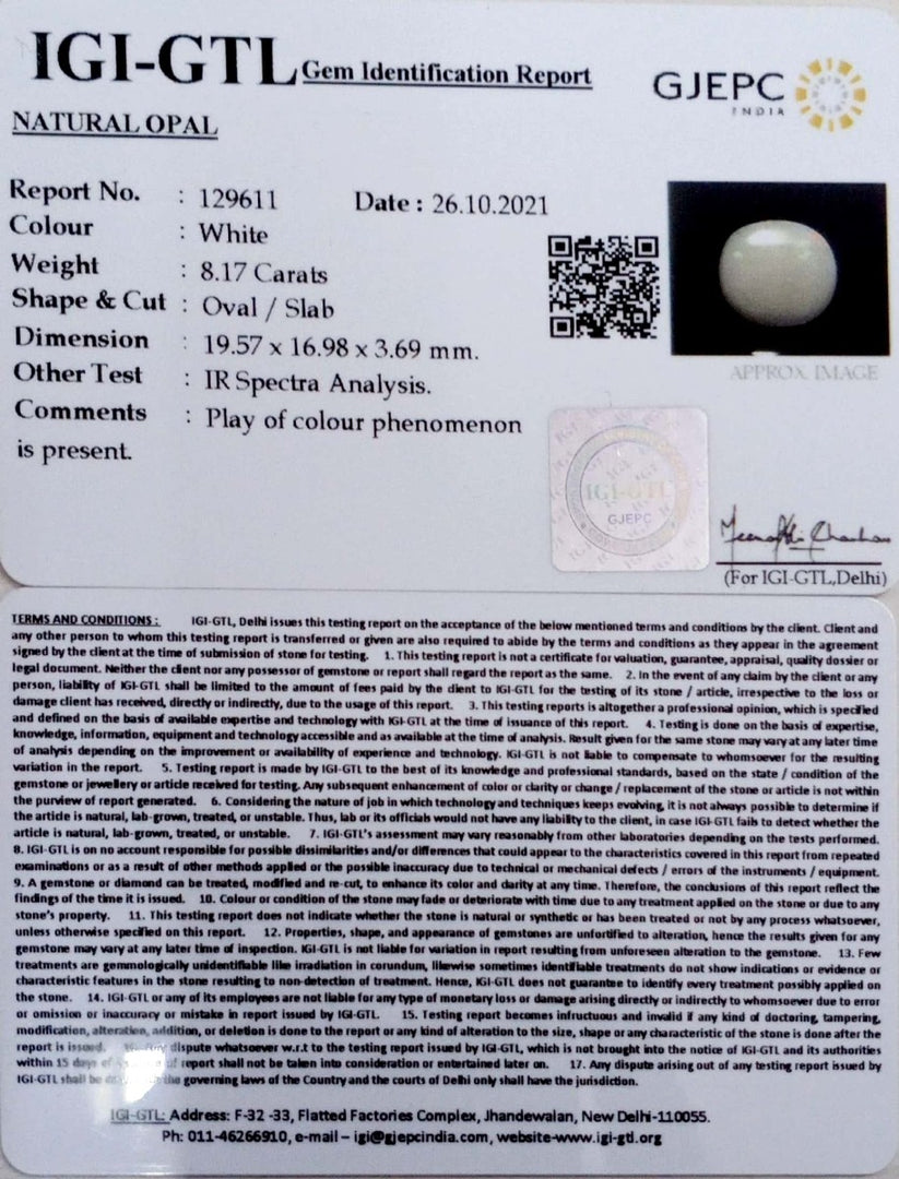 8.17/CT Natural Fire Opal with Govt. Lab Certificate-2331