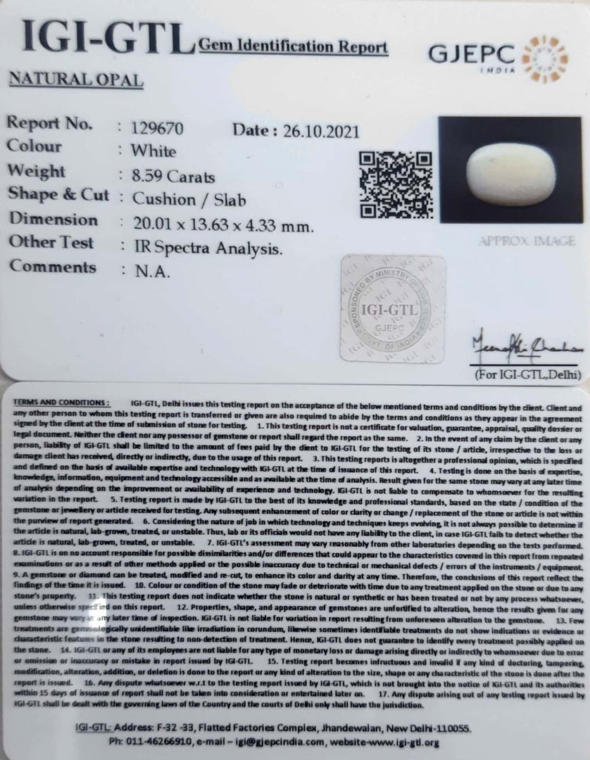 9.53 Ratti Natural Opal with Govt. Lab Certificate (832)