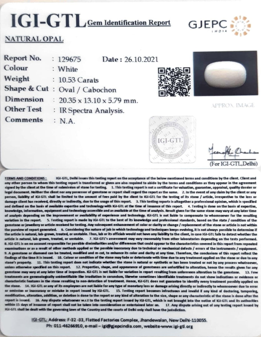 11.68 Ratti Natural Opal with Govt. Lab Certificate (832)