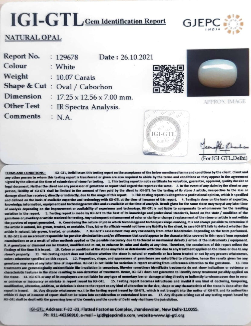 11.17 Ratti Natural Opal with Govt. Lab Certificate (832)