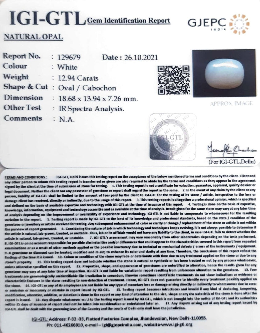 14.36 Ratti Natural Opal with Govt. Lab Certificate (832)