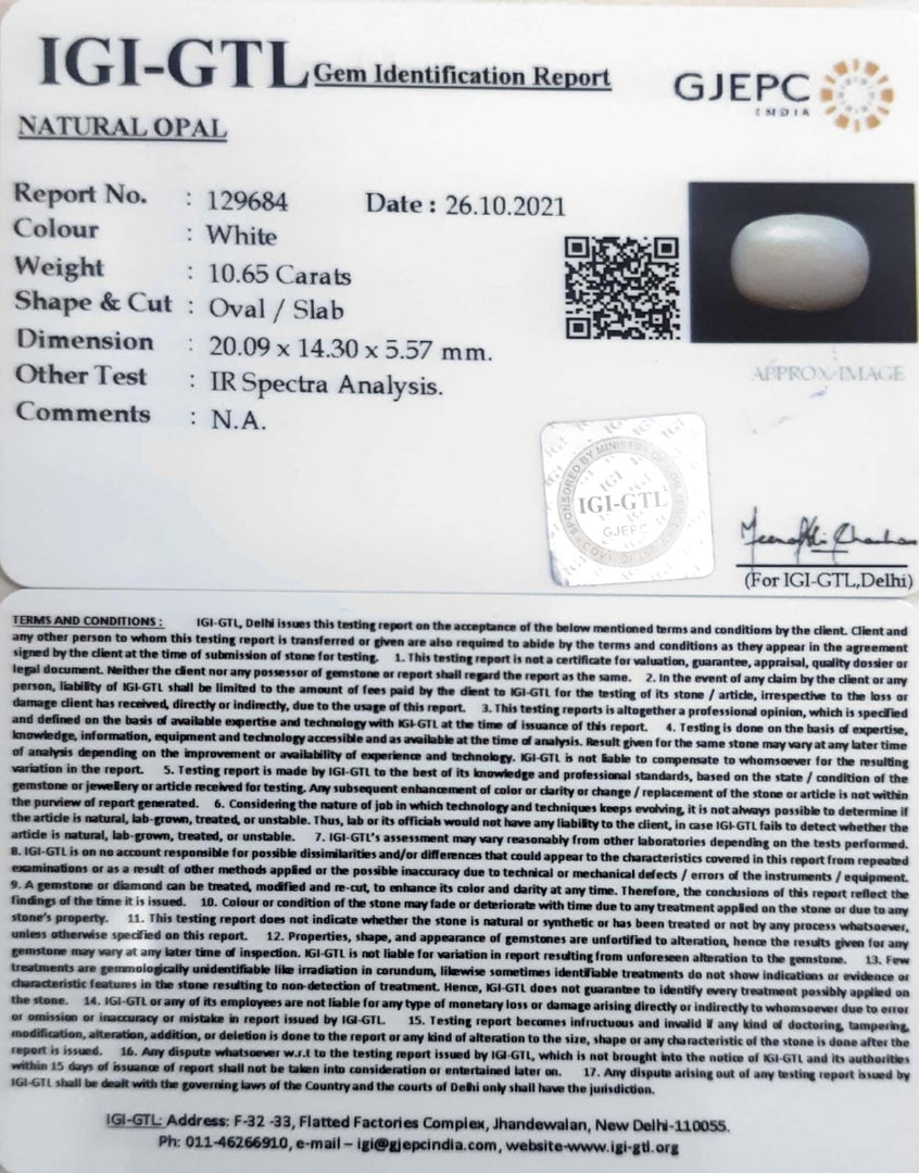 11.82 Ratti Natural Opal with Govt. Lab Certificate (832)