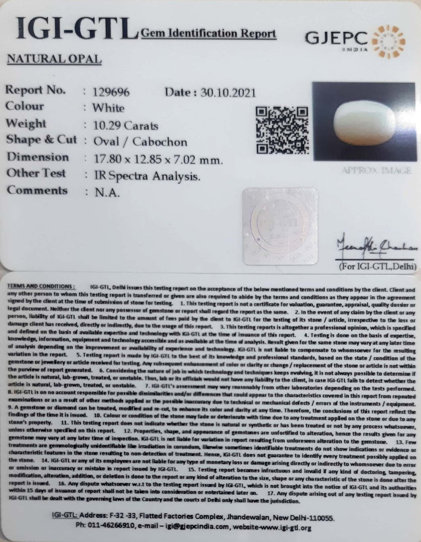 11.42 Ratti Natural Opal with Govt. Lab Certificate (832)