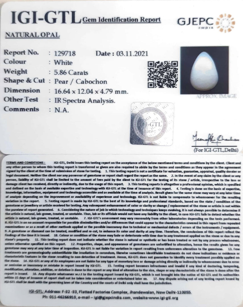 6.50 Ratti Natural Opal with Govt. Lab Certificate (832)