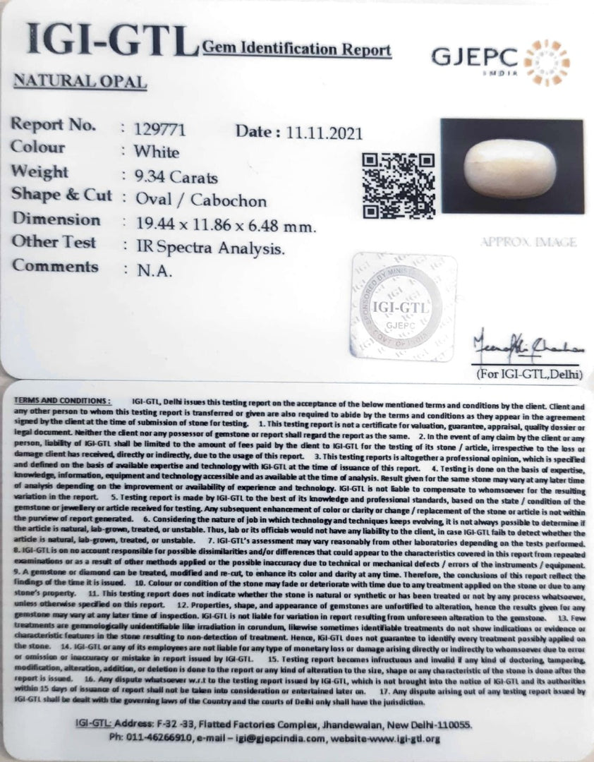 10.35 Ratti Natural Opal with Govt. Lab Certificate (832)