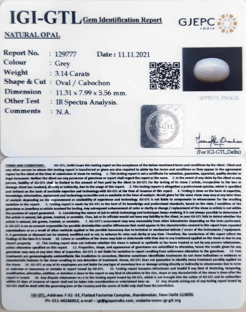 3.48 Ratti Natural Opal with Govt. Lab Certificate (832)