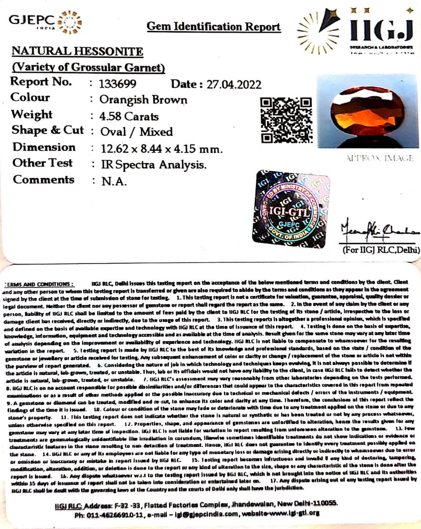 4.58/CT Natural Govt. Lab Certified Ceylonese Gomed-(1221)