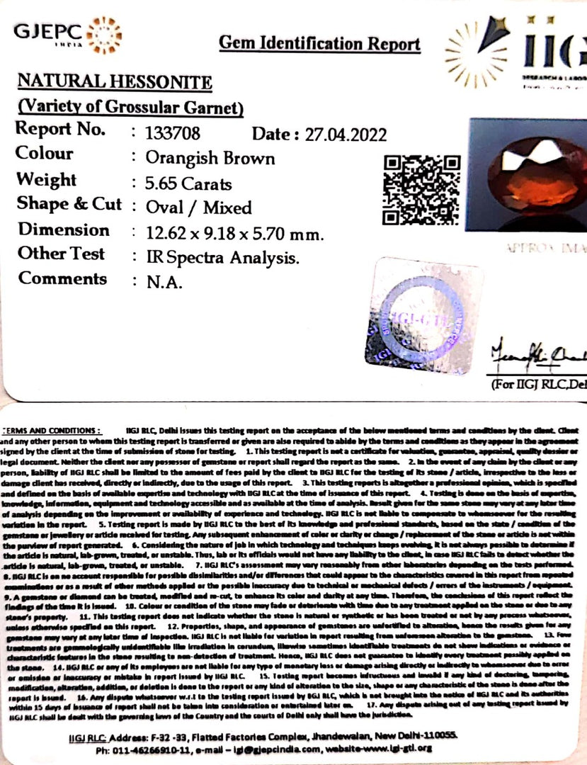 5.71/CT Natural Govt. Lab Certified Ceylonese Gomed-(1221)