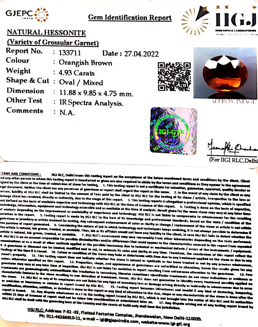 4.93/CT Natural Govt. Lab Certified Ceylonese Gomed-(1221)