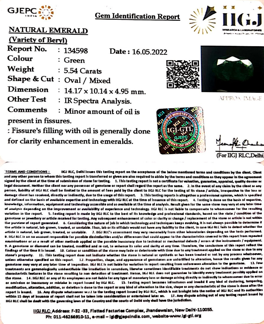 5.54/CT Natural Panna Stone with Govt. Lab Certificate-12210