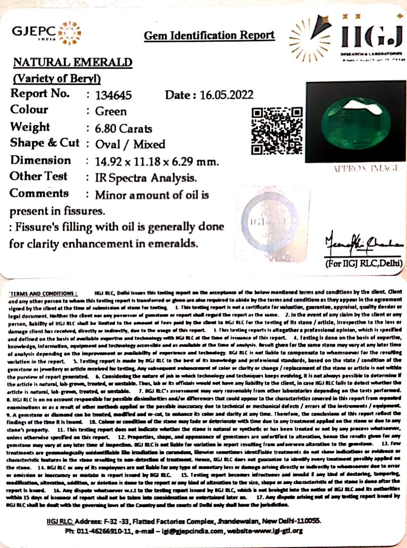 3.92/CT Natural Panna Stone with Govt. Lab Certified-12210