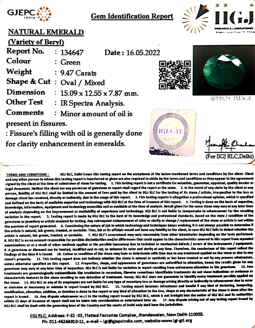 9.47/CT Natural Panna Stone with Govt. Lab Certified-8991