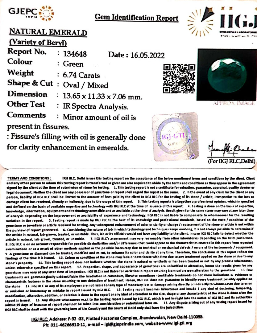 6.74/CT Natural Panna Stone with Govt. Lab Certified-12210