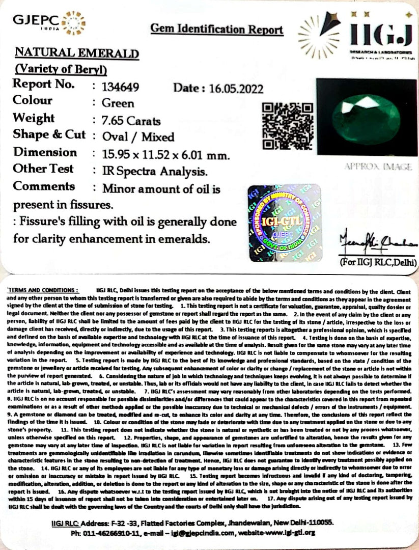 7.65/CT Natural Panna Stone with Govt. Lab Certified-(8991)