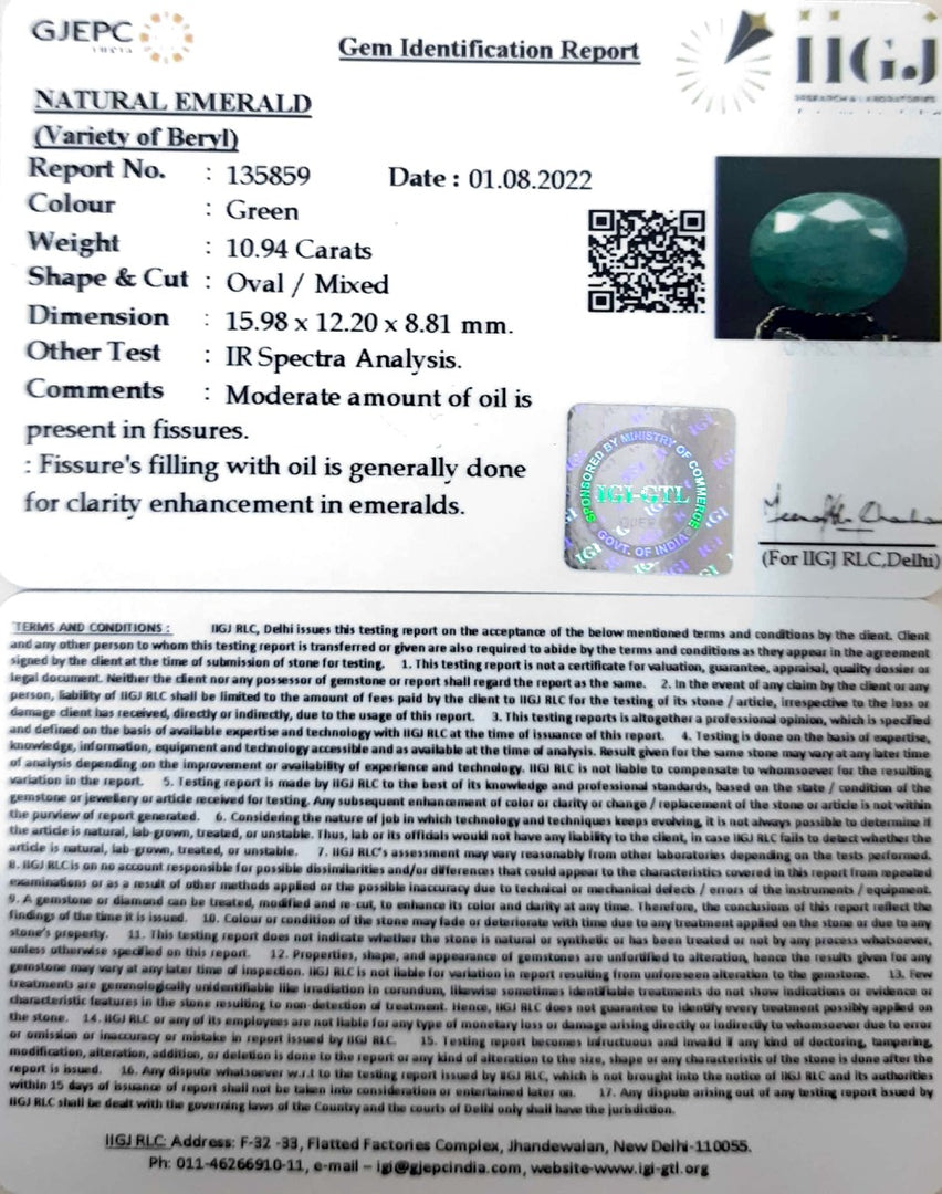 10.94/CT Natural Panna Stone with Govt. Lab Certified-3441