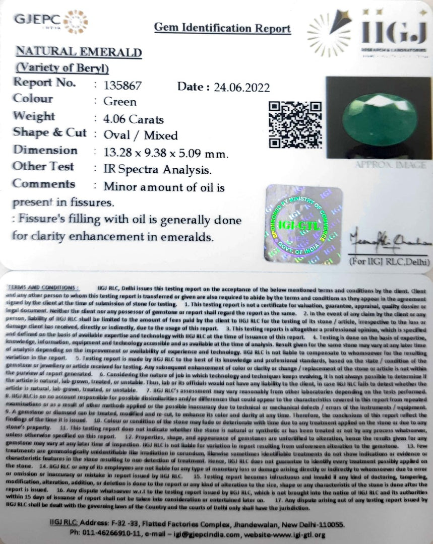 4.06/CT Natural Panna Stone with Govt. Lab Certified-3441