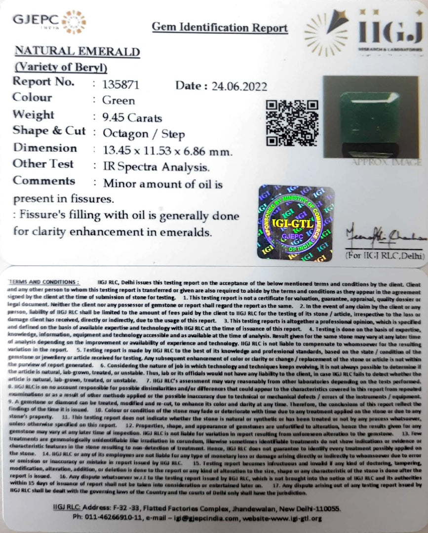 9.45/CT Natural Panna Stone with Govt. Lab Certified-(2331)