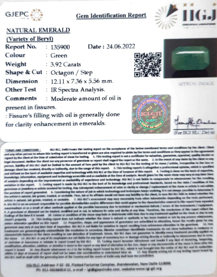 3.92/CT Natural Panna Stone with Govt. Lab Certified-3441