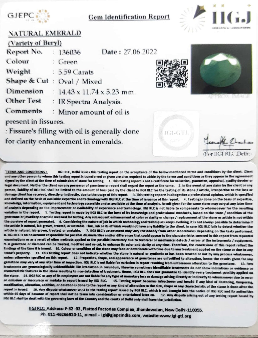 5.59/CT Natural Panna Stone with Govt. Lab Certified-1221