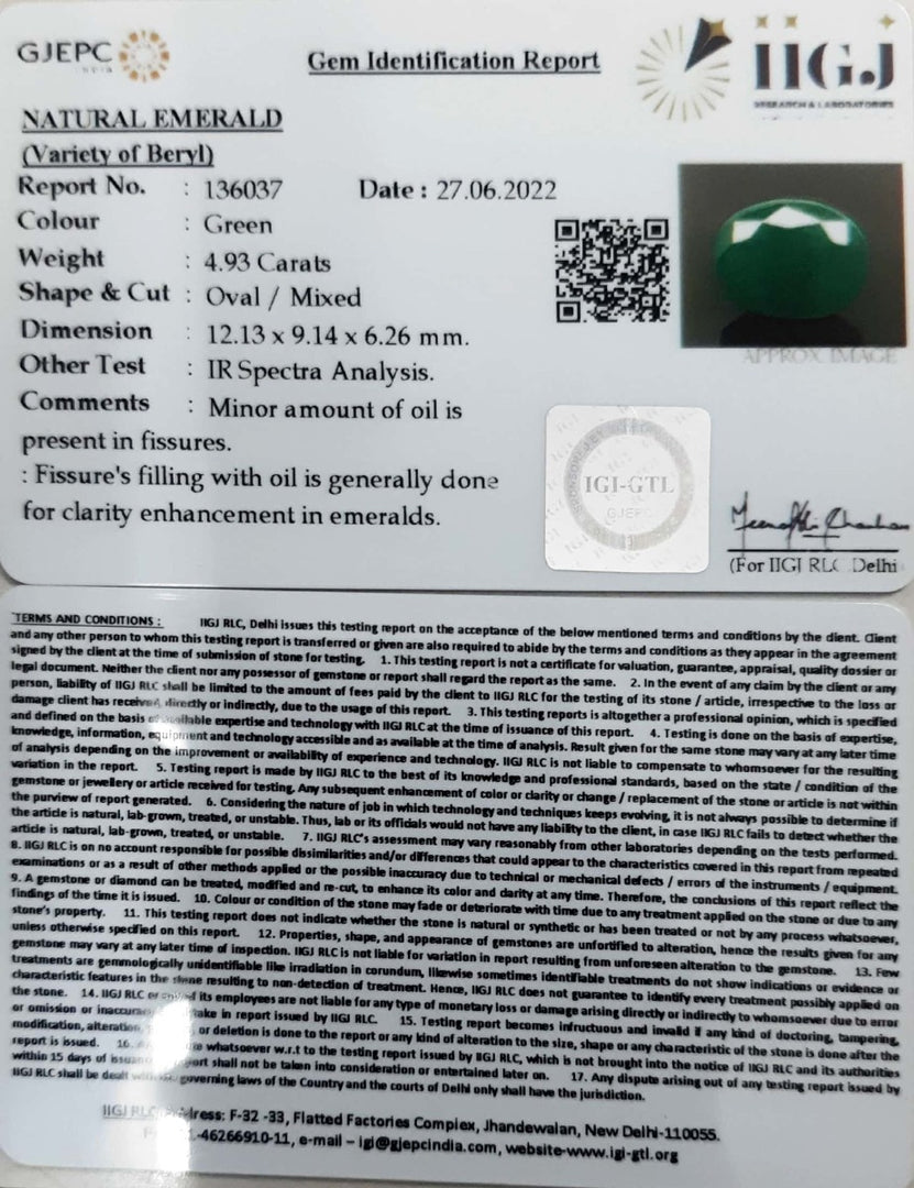 4.93/CT Natural Panna Stone with Govt. Lab Certified-12210