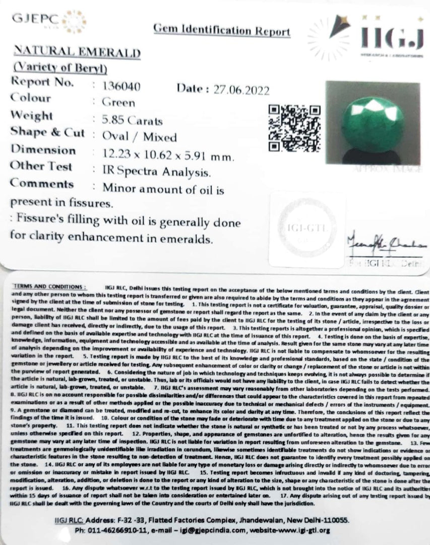 5.85/CT Natural Panna Stone with Govt. Lab Certified-3441