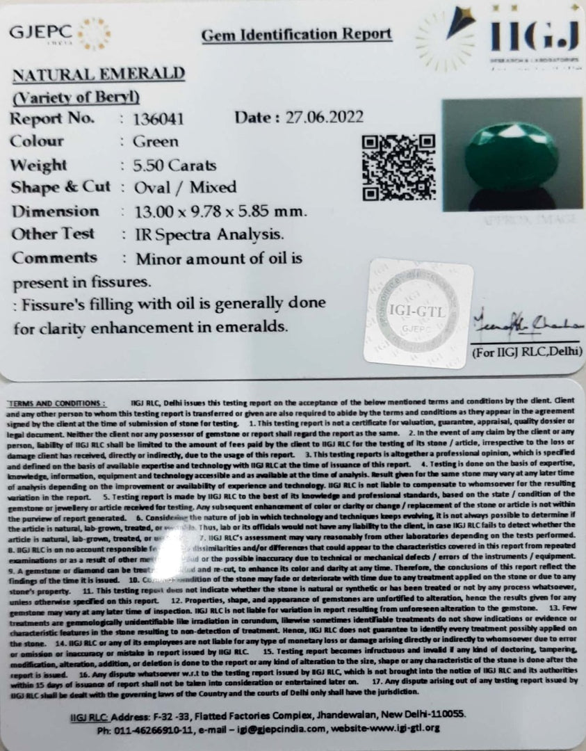 5.50/CT Natural Panna Stone with Govt. Lab Certified-8991