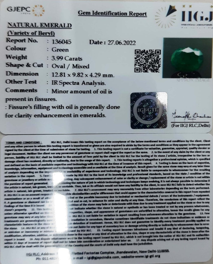 3.99/CT Natural Panna Stone with Govt. Lab Certified-3441