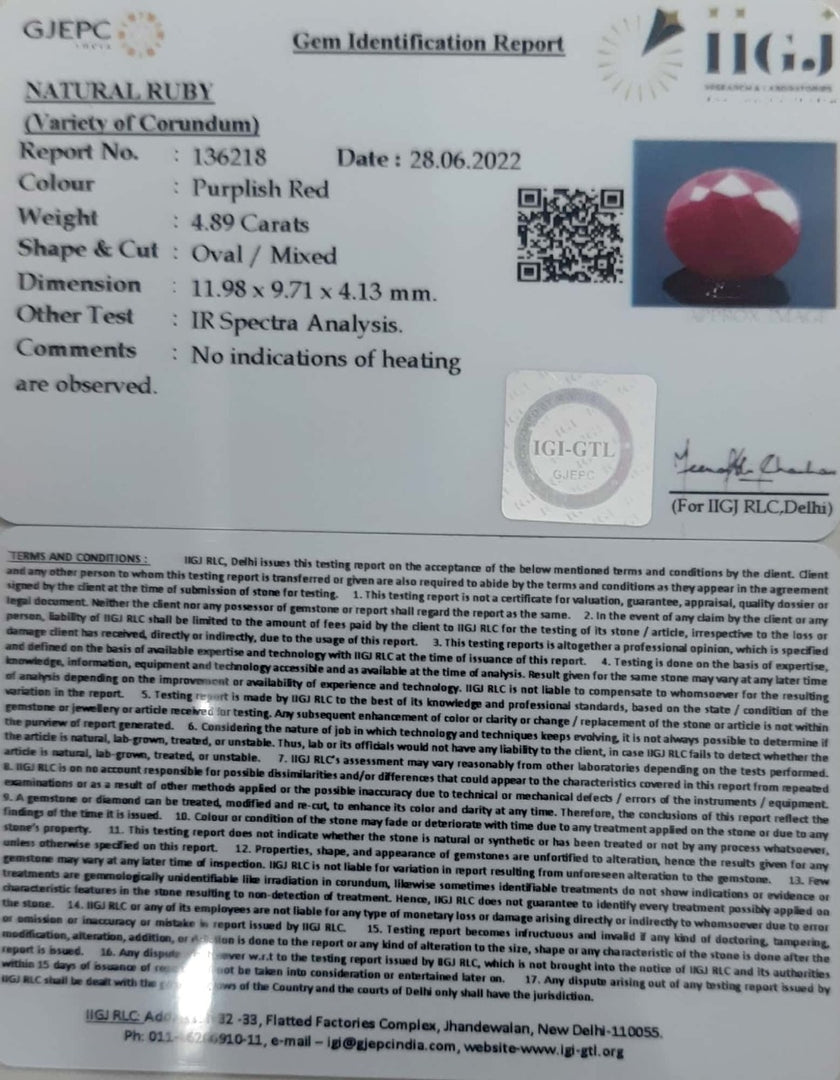 4.89/CT Natural Indian Ruby with Govt. Lab Certificate-(1221)