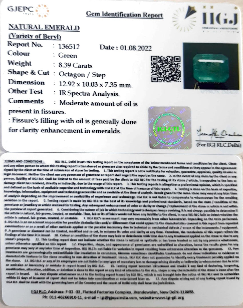 8.39/CT Natural Panna Stone with Govt. Lab Certified-(6771)